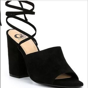 Gianni Bini ankle wrap block heel mules